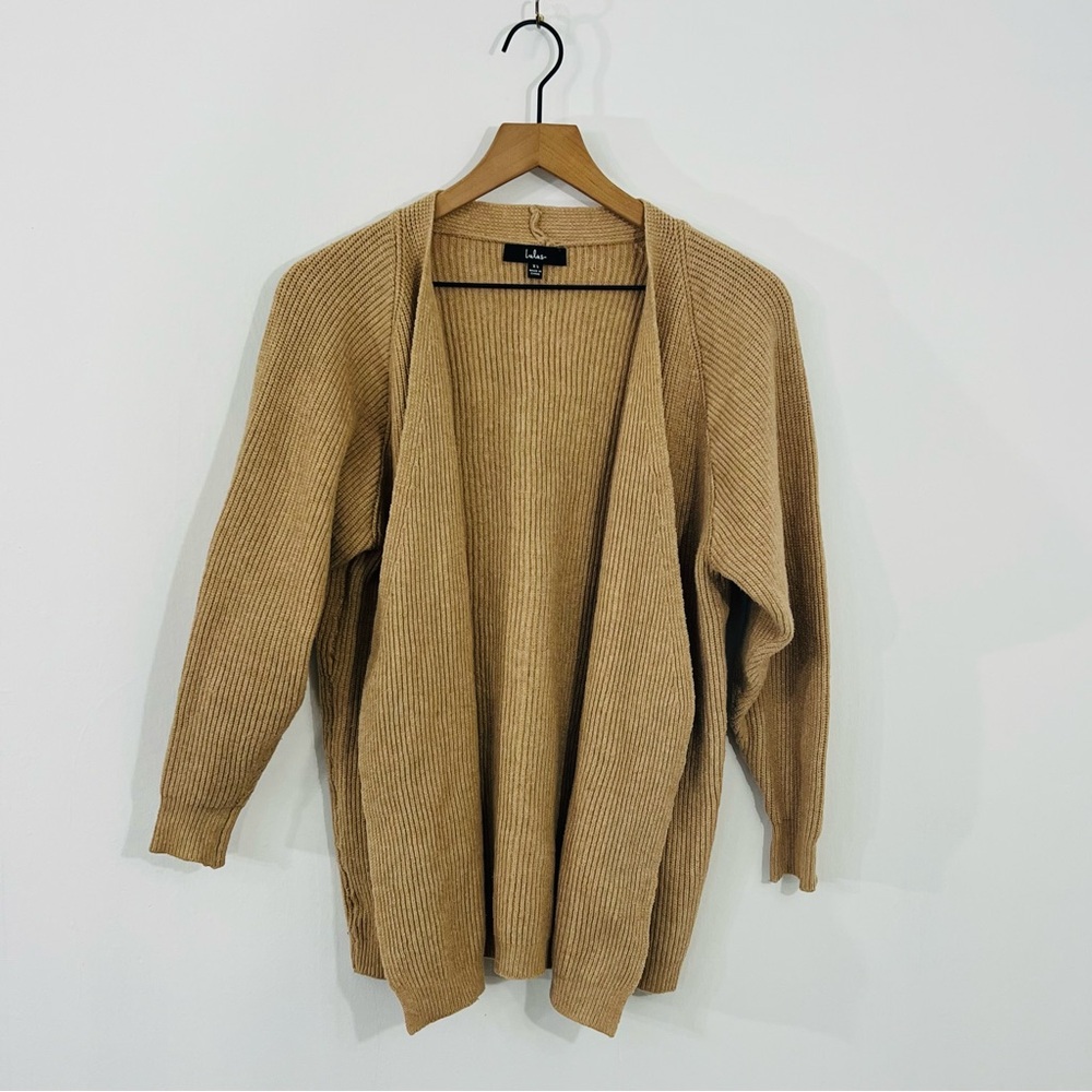 Lulu's Ribbed Knit Beige Long Sleeve Open Style Casual Preppy Streetwear Sz XS